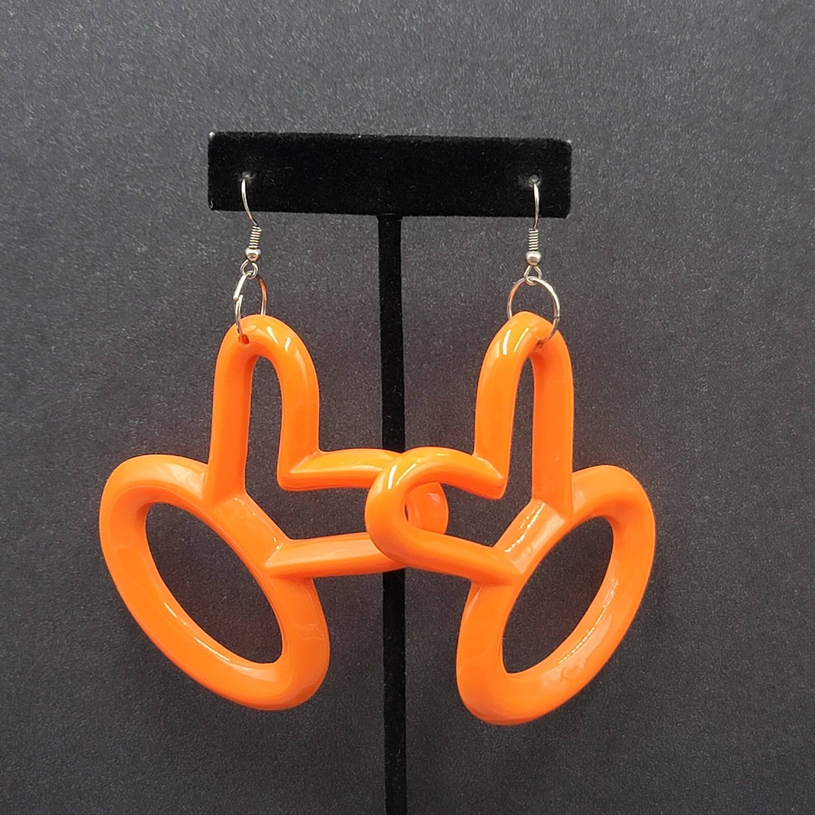 Extra Large Pierced Earrings Orange Acrylic Bunny?? OK?? 3"