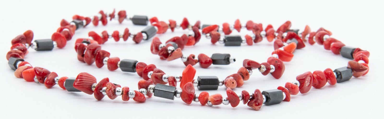 Magnetic Therapy Wrap Bracelet Necklace Anklet Red Stone Silvertone Hematite 33"