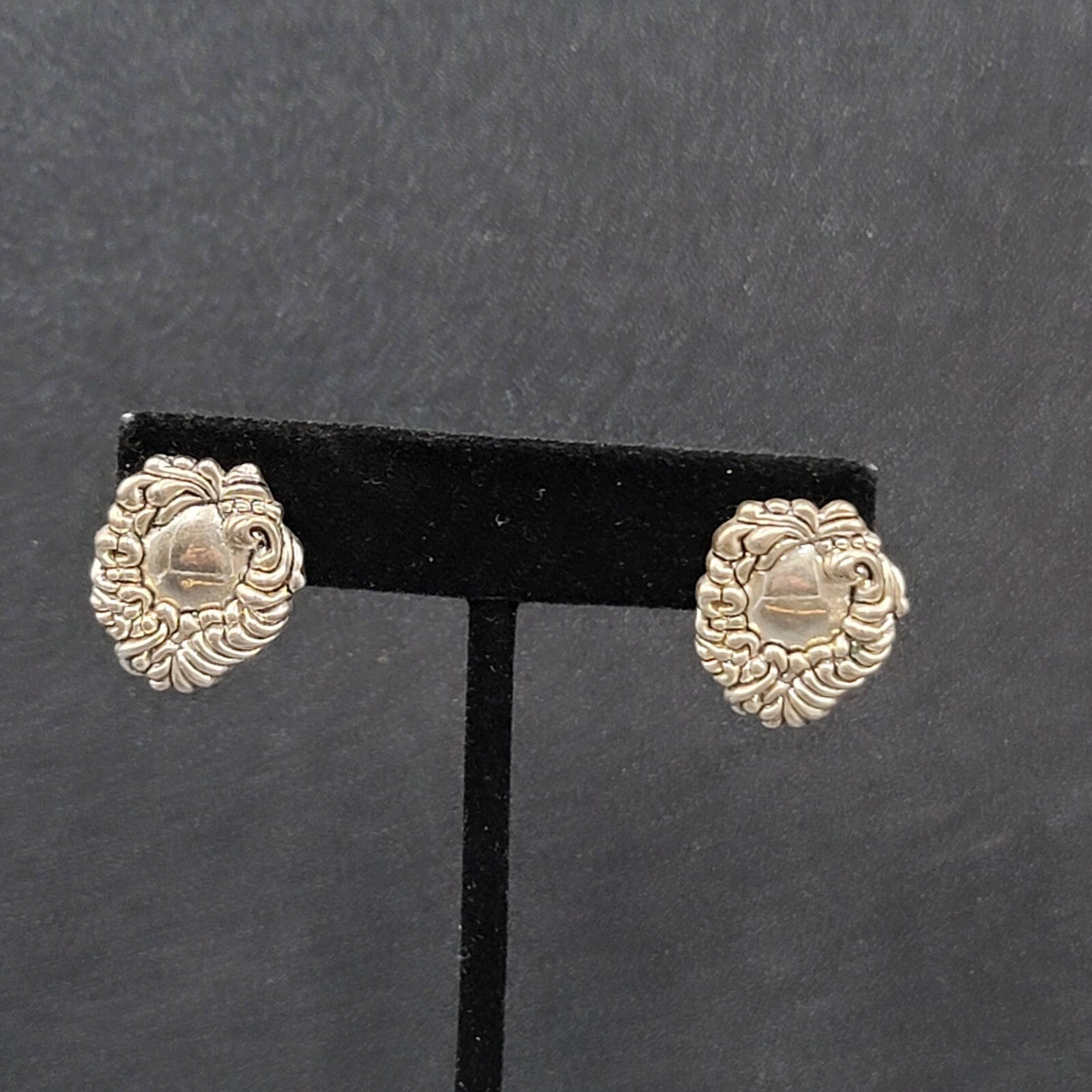 Vintage Pierced Earrings Silver Plated Modernist Ornate Drop 7/8"