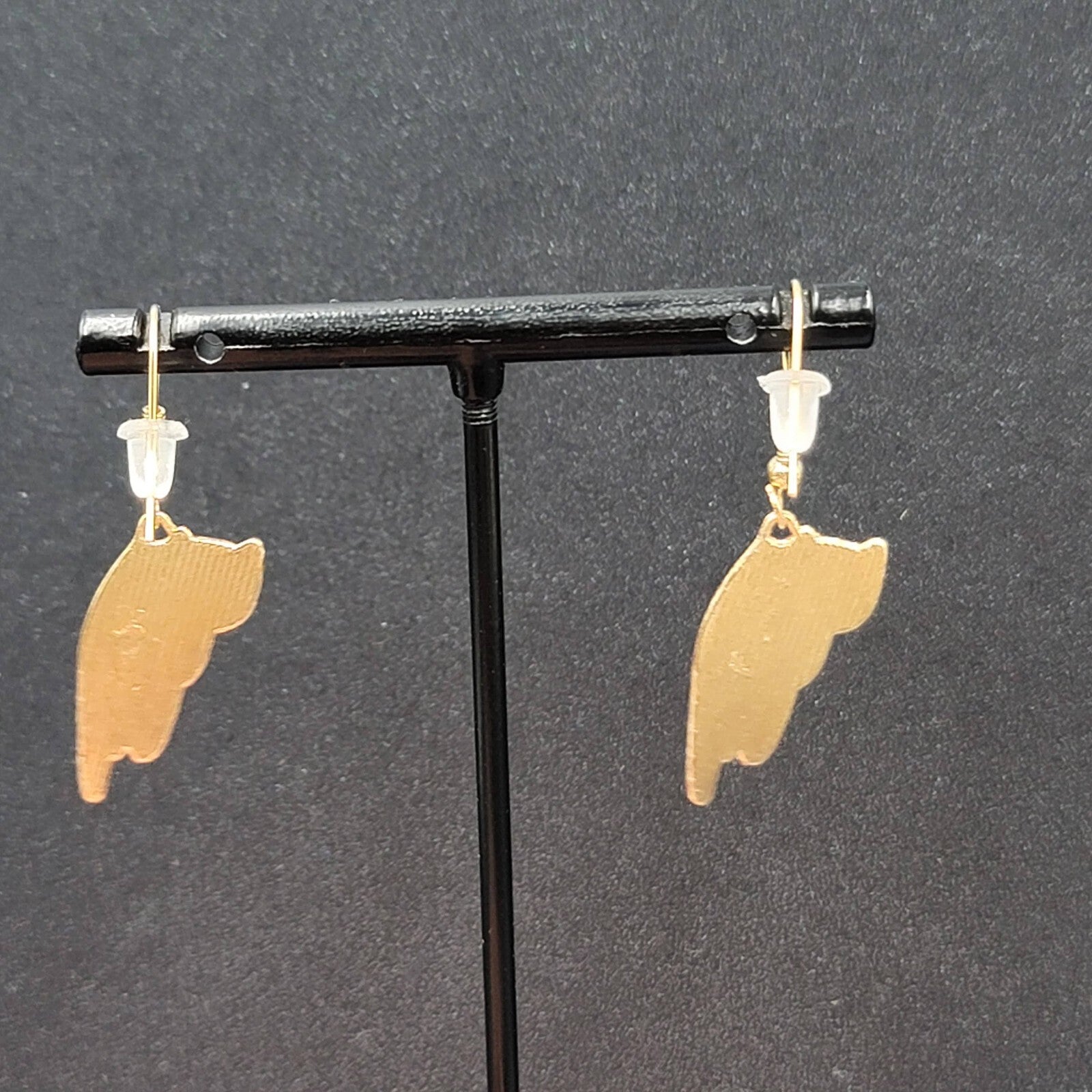 Kitty Cat Pierced Earrings Gray Tabby Kitten Dangle Gold tone 1"