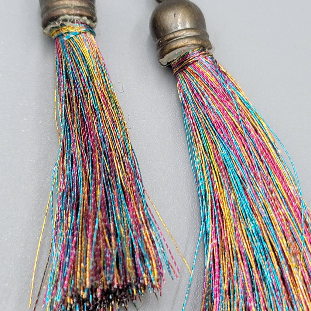 Tassel Pierced Earrings Bronze tone Multicolor Dangle 2"