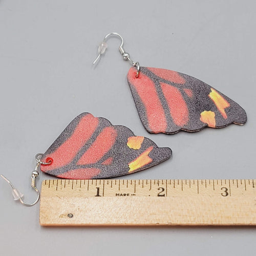 Butterfly Wing Pierced Earrings Red Statement Dangle 2.25"
