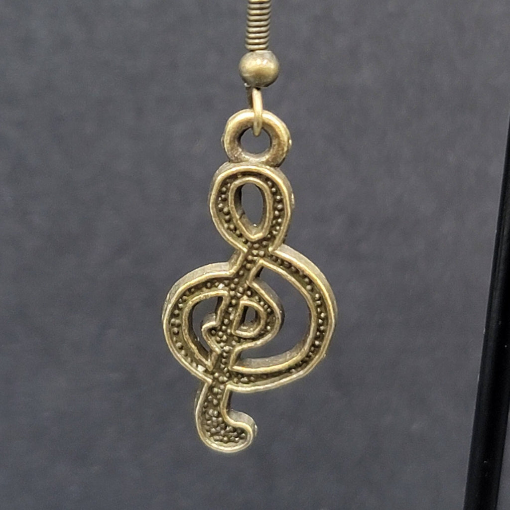 New Treble Clef Pierced Earrings Music Bronze tone Dangle 1"