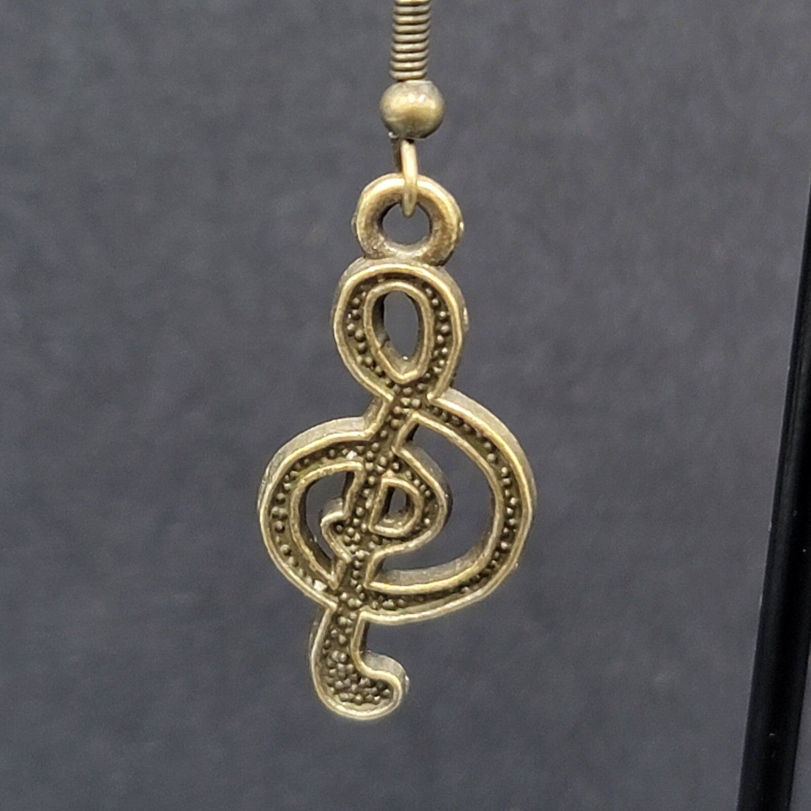 New Treble Clef Pierced Earrings Music Bronze tone Dangle 1"