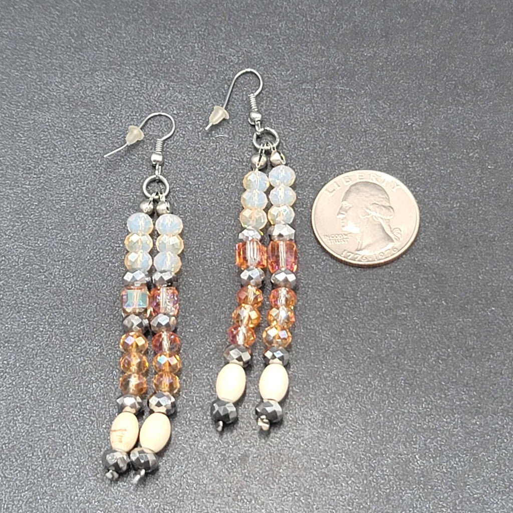 Pierced Earrings Multicolor Faceted Crystal Bead Dangle 3"