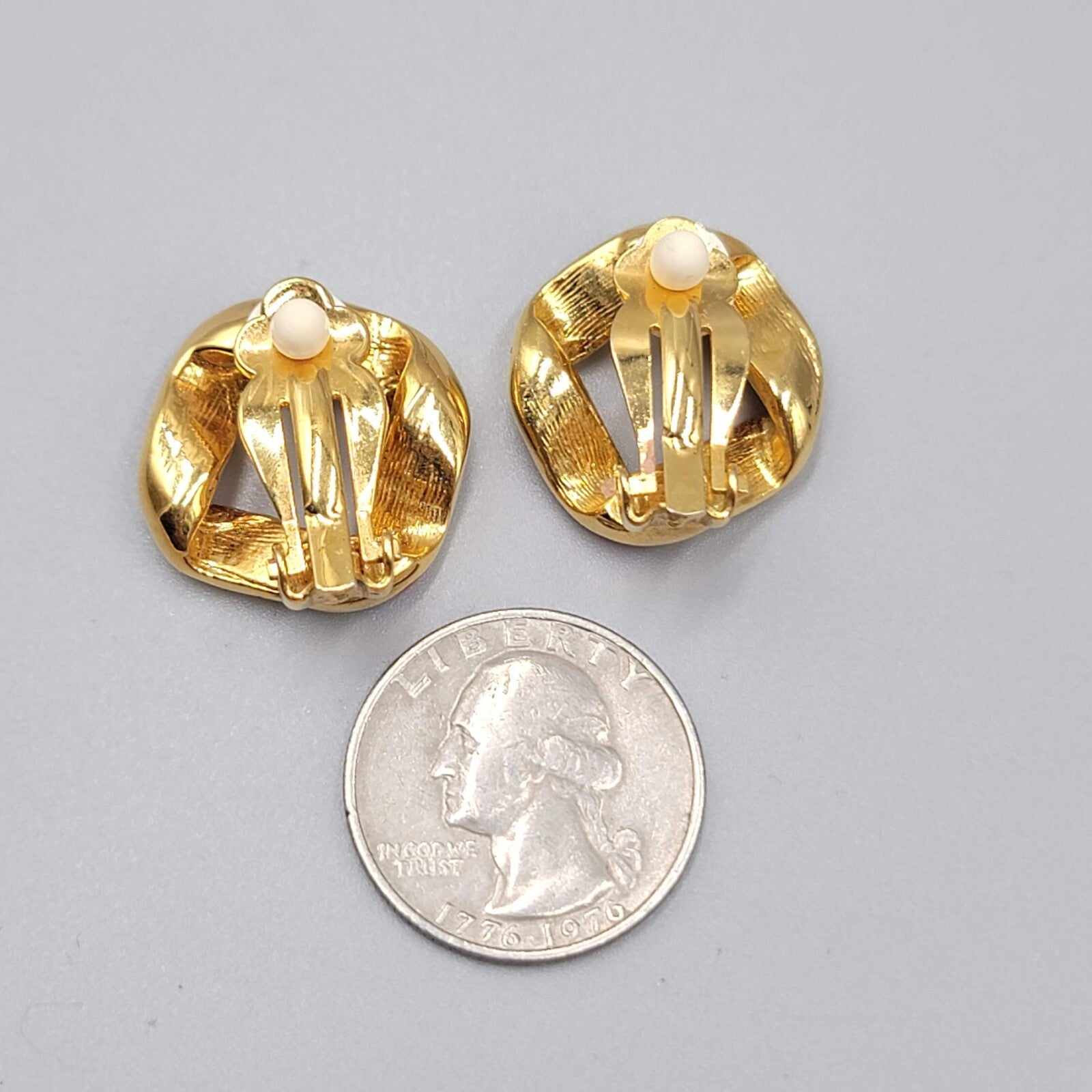 Vintage Clip on Earrings Red Enamel Gold tone Open Center 7/8"