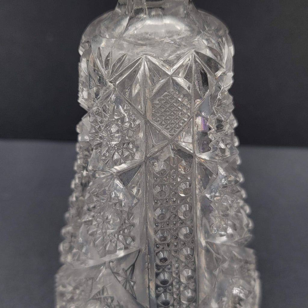 Vintage Pressed Glass Flower Vase Intricate Design 6.5"