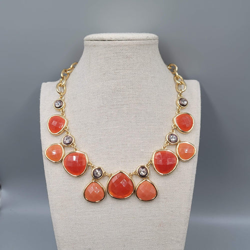 Dana Buchman Necklace Gold tone Orange Accents Rhinestones Adj 16"-19"