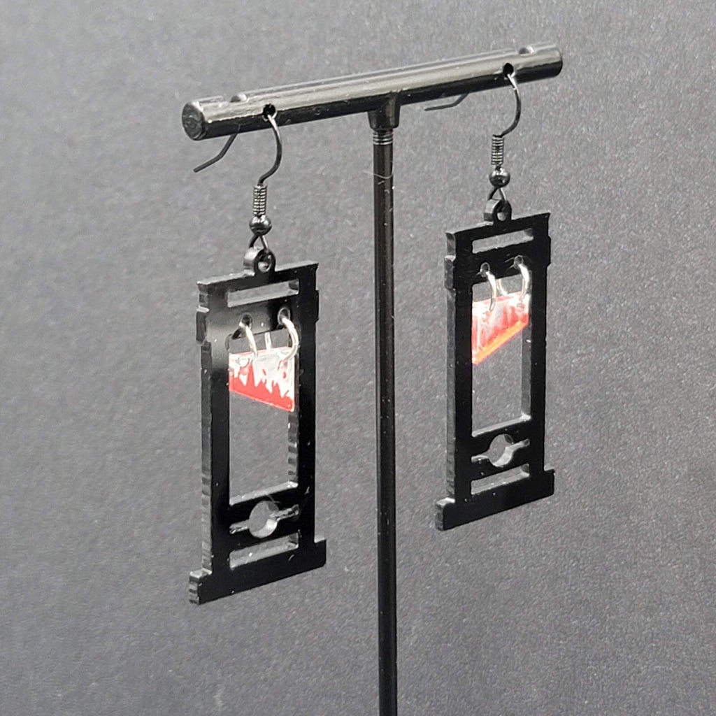 Guillotine Pierced Earrings Black Halloween Gothic Punk Rock 1.75"