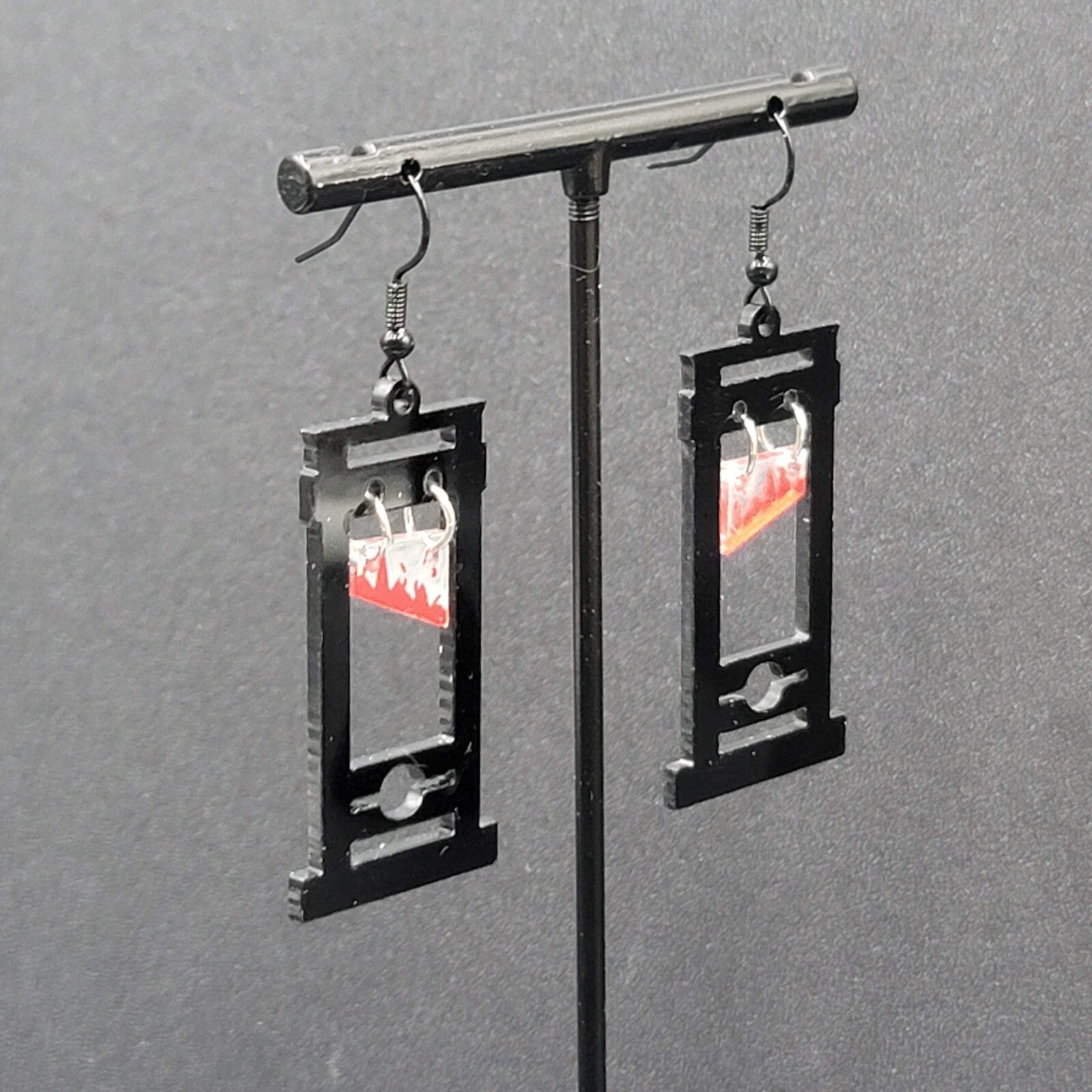 Guillotine Pierced Earrings Black Halloween Gothic Punk Rock 1.75"