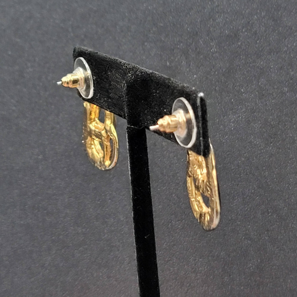 Vintage Pierced Earrings Black Cream Enamel Double Teardrop Drop 1"