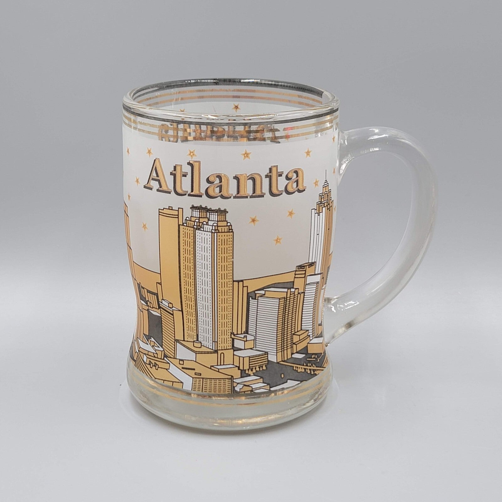 Atlanta Glass Coffee Mug Gold Black Frosted Souvenir