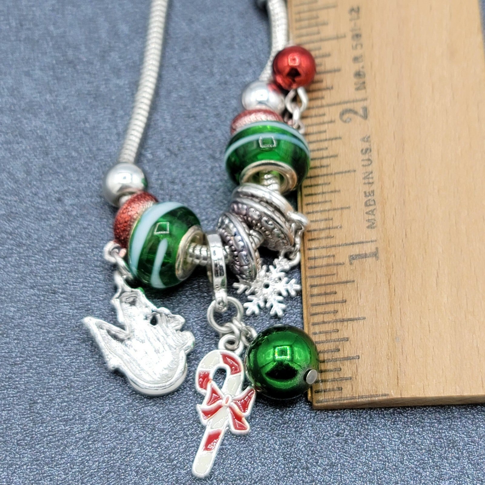 Christmas Holiday Slide Charm Bracelets 8" Silver tone 10 charms Dangle 