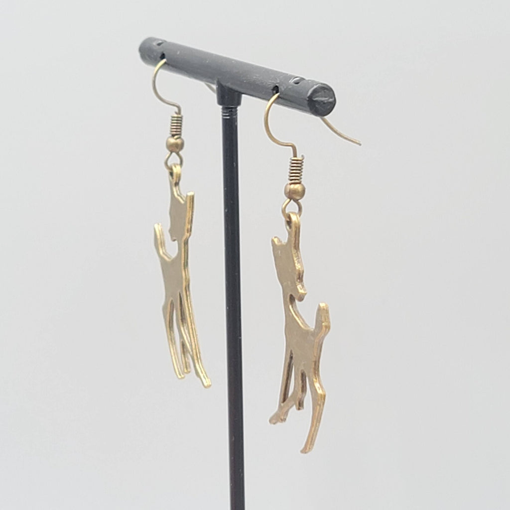 Deer Pierced Earrings New Bronze tone Dangle Bambi 1.5"