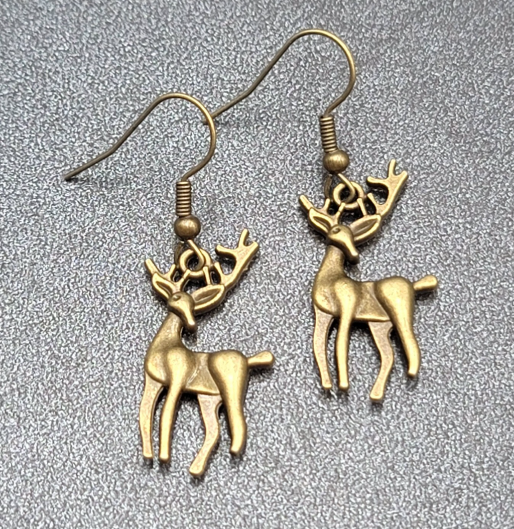 New Deer Pierced Earrings ReindeerBronze tone Dangle 1"