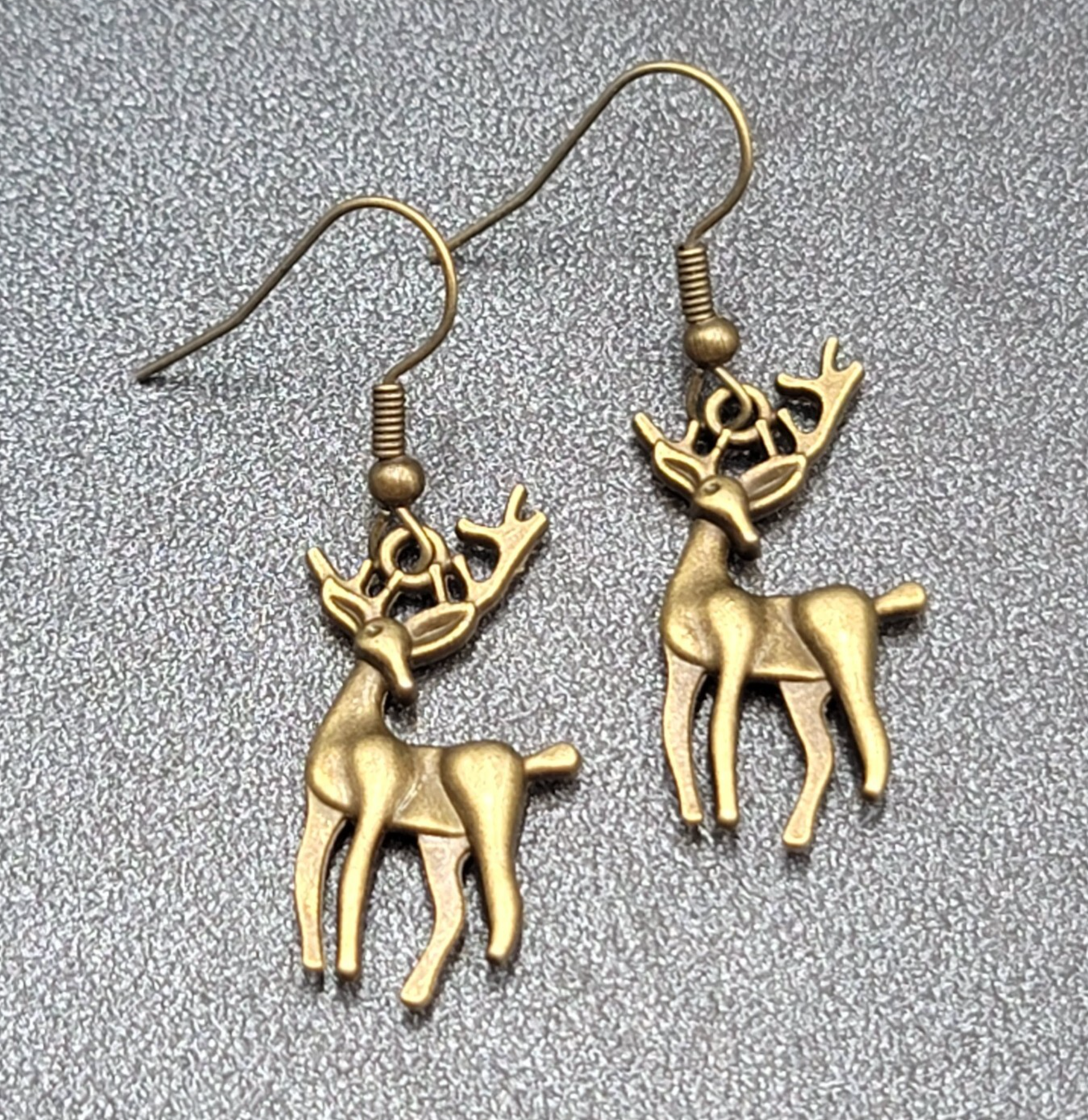 New Deer Pierced Earrings ReindeerBronze tone Dangle 1"