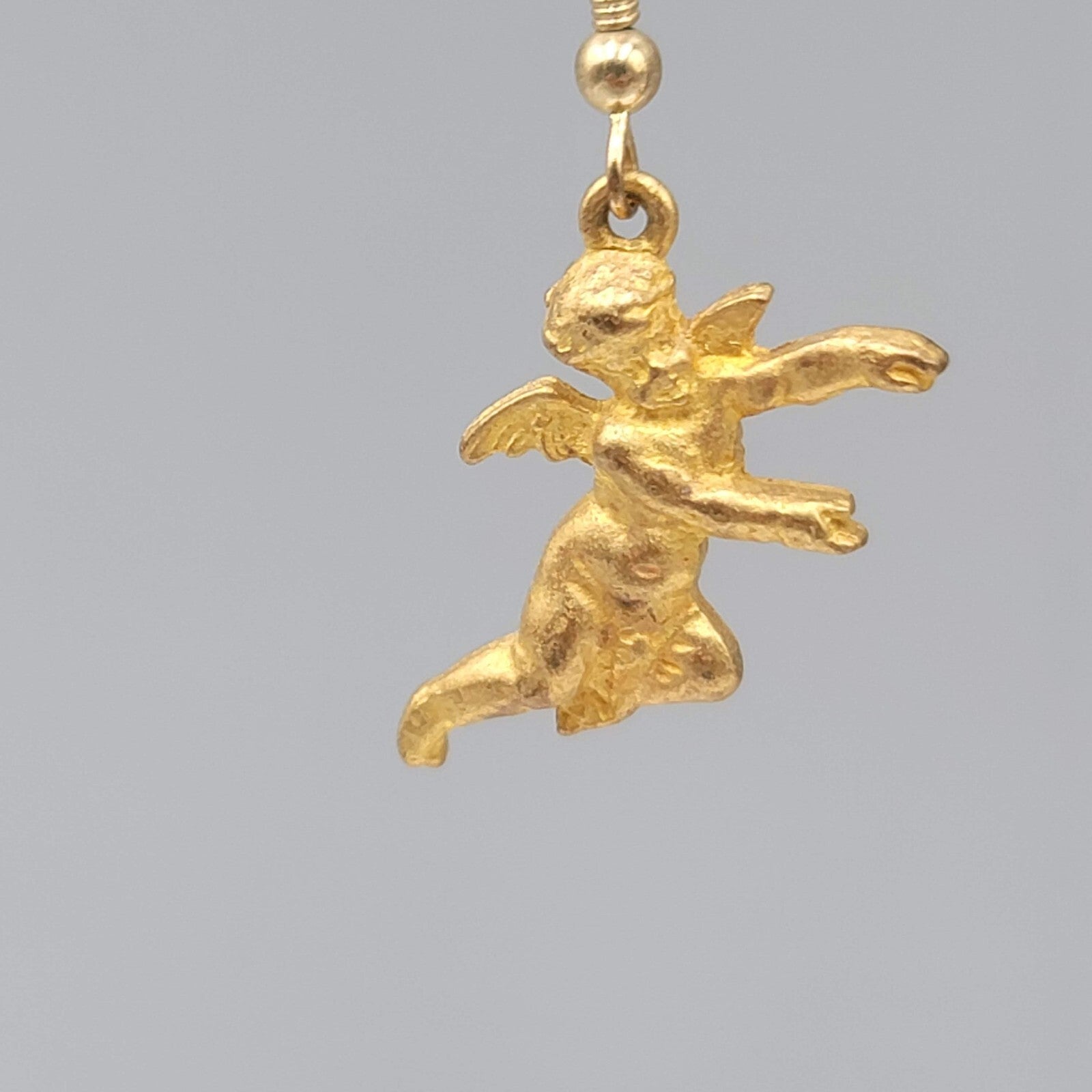 Vintage Cupid Cherub Angel Pierced Earrings Gold tone Dangle 1"
