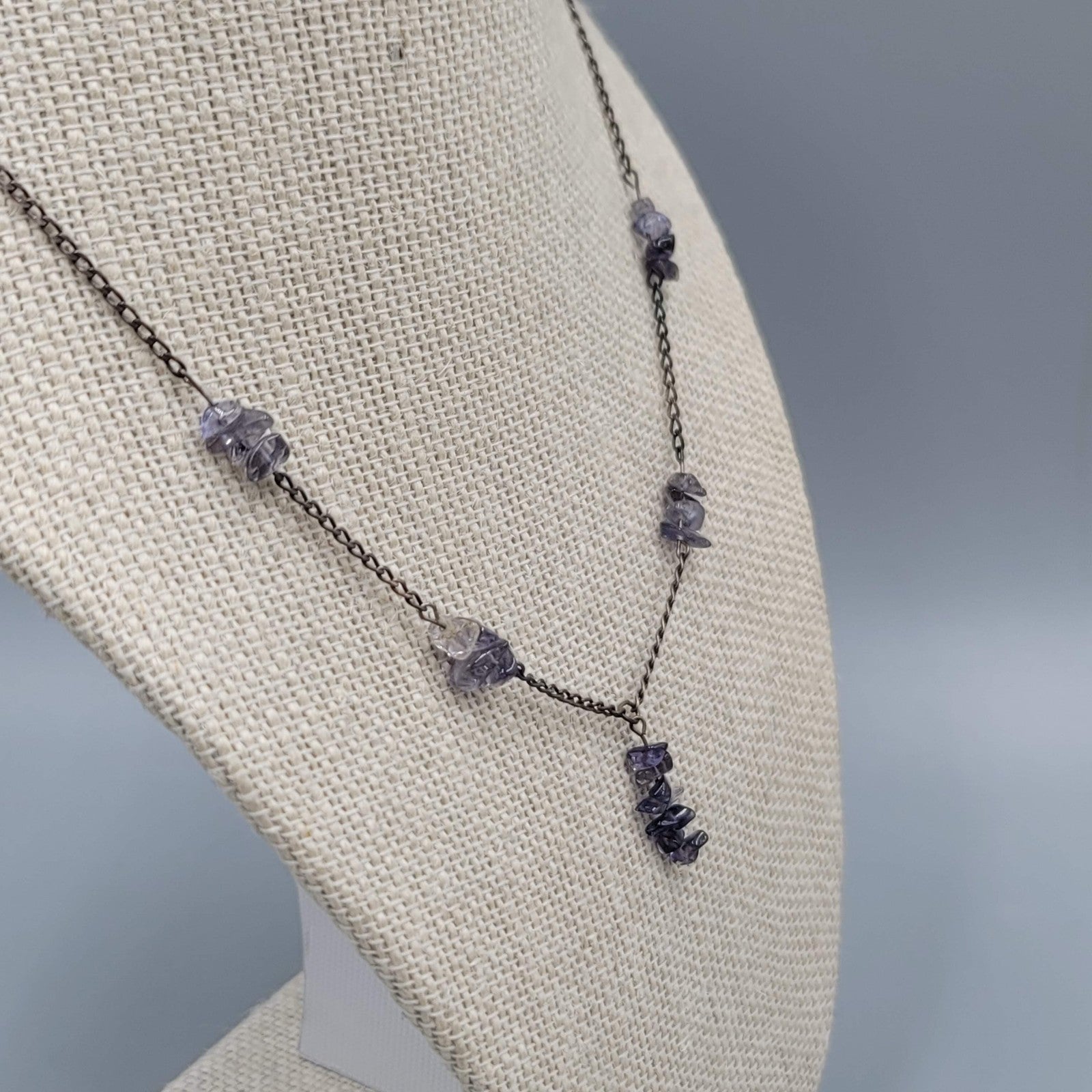 Vintage Sterling Silver Necklace Amethyst Bead Dangle Minimalist Fine Jewelry 17