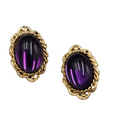 Vintage Purple Cabochon Pierced Earrings Gold tone Drop 1 1/8 in