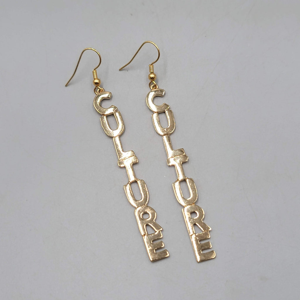 CULTURE Pierced Earrings Gold tone Dangle 2.75 in