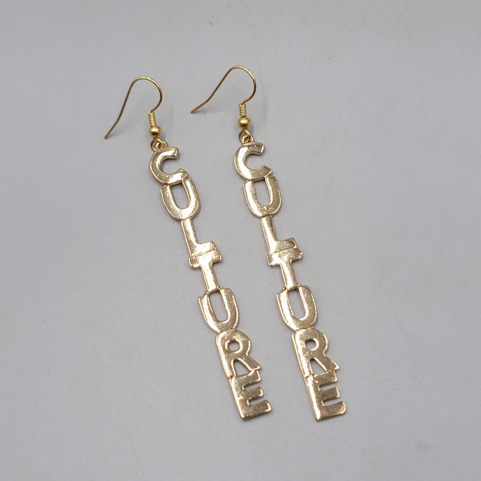 CULTURE Pierced Earrings Gold tone Dangle 2.75 in