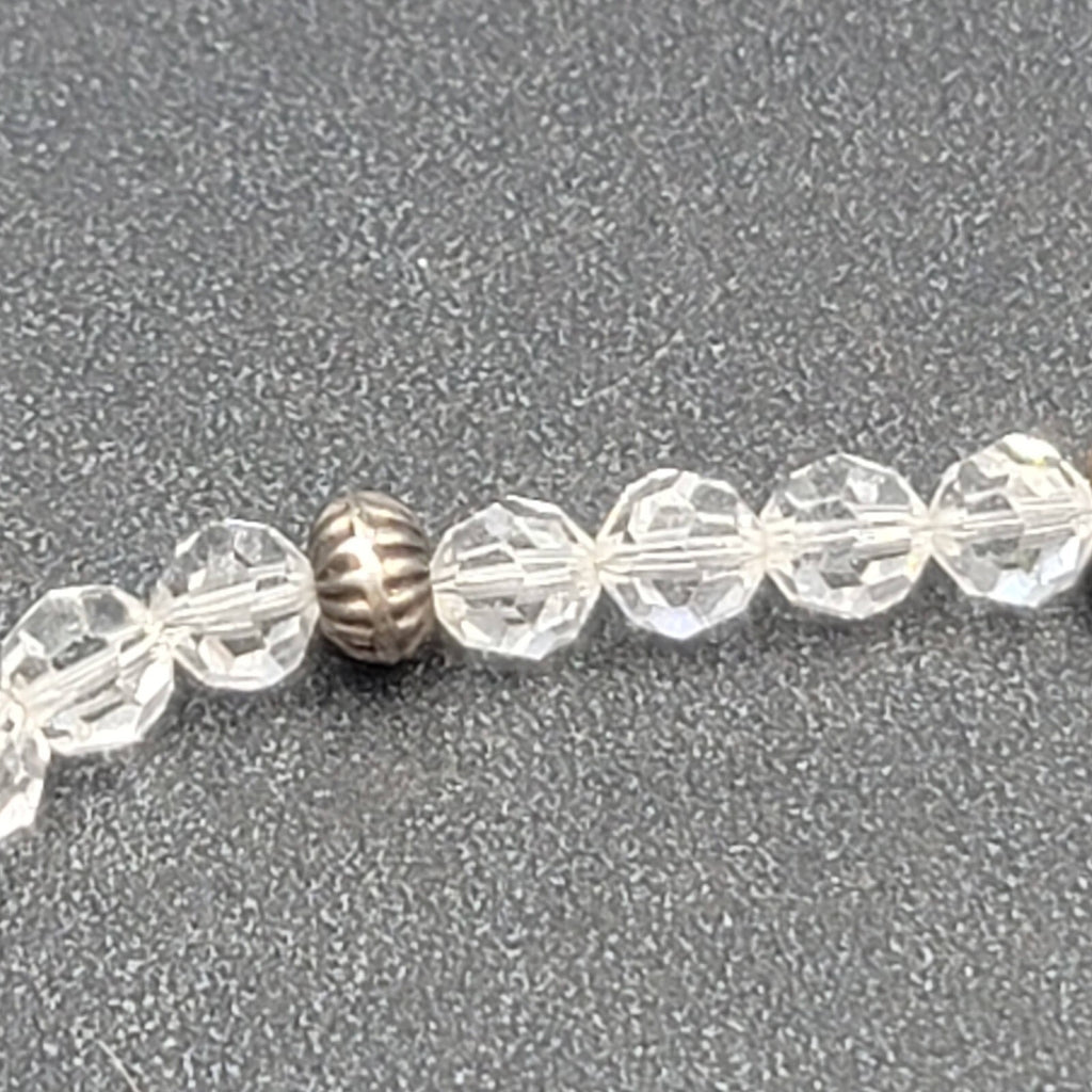 Sterling Silver Crystal Bead Bracelet Bee Charm 6 3/4"