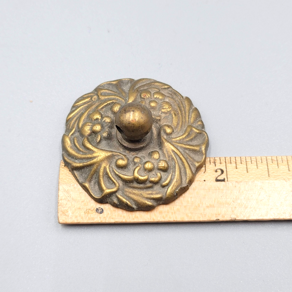 Vintage Flower Brass FACE Plates Ornate Bail Pull Replacement Set of 2 - 1 3/4"