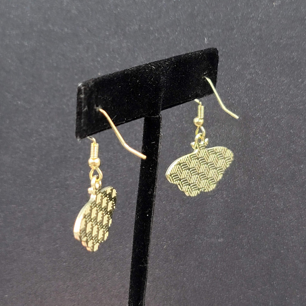 Pierced Earrings Gold tone Enamel Red Rose Moth Dangle 3/4"