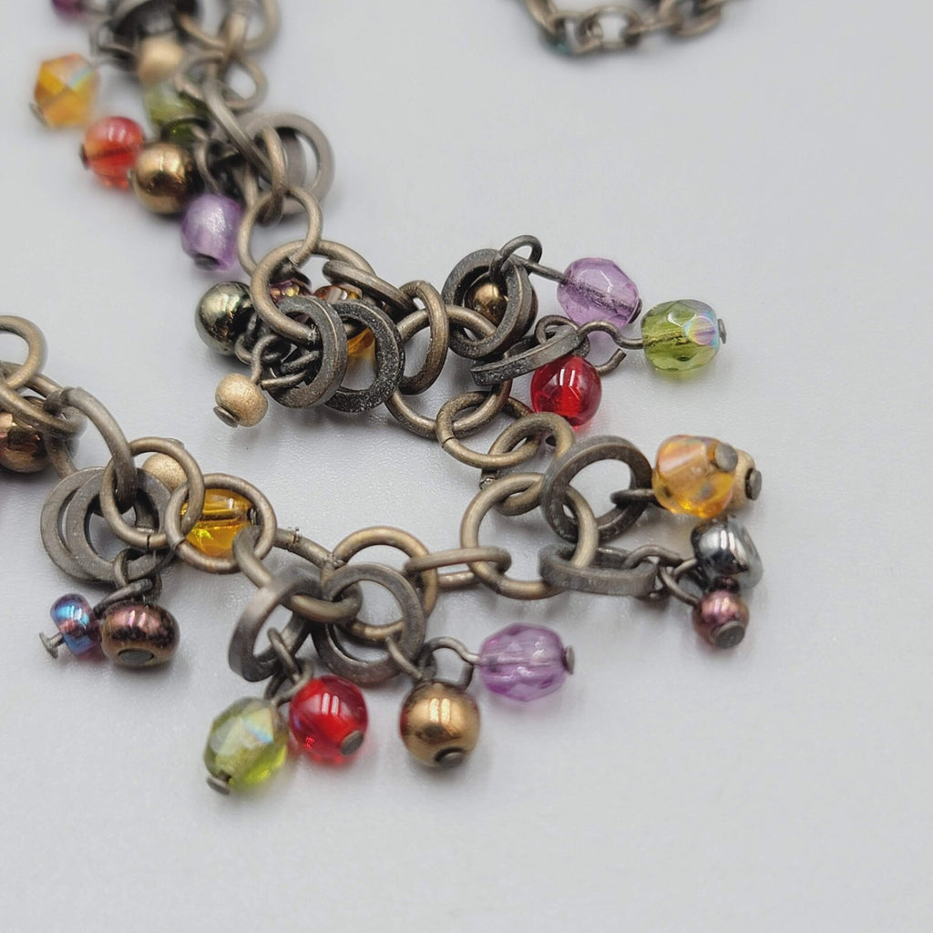 Chicos Glass Bead Necklace Bronze tone 14"-17"