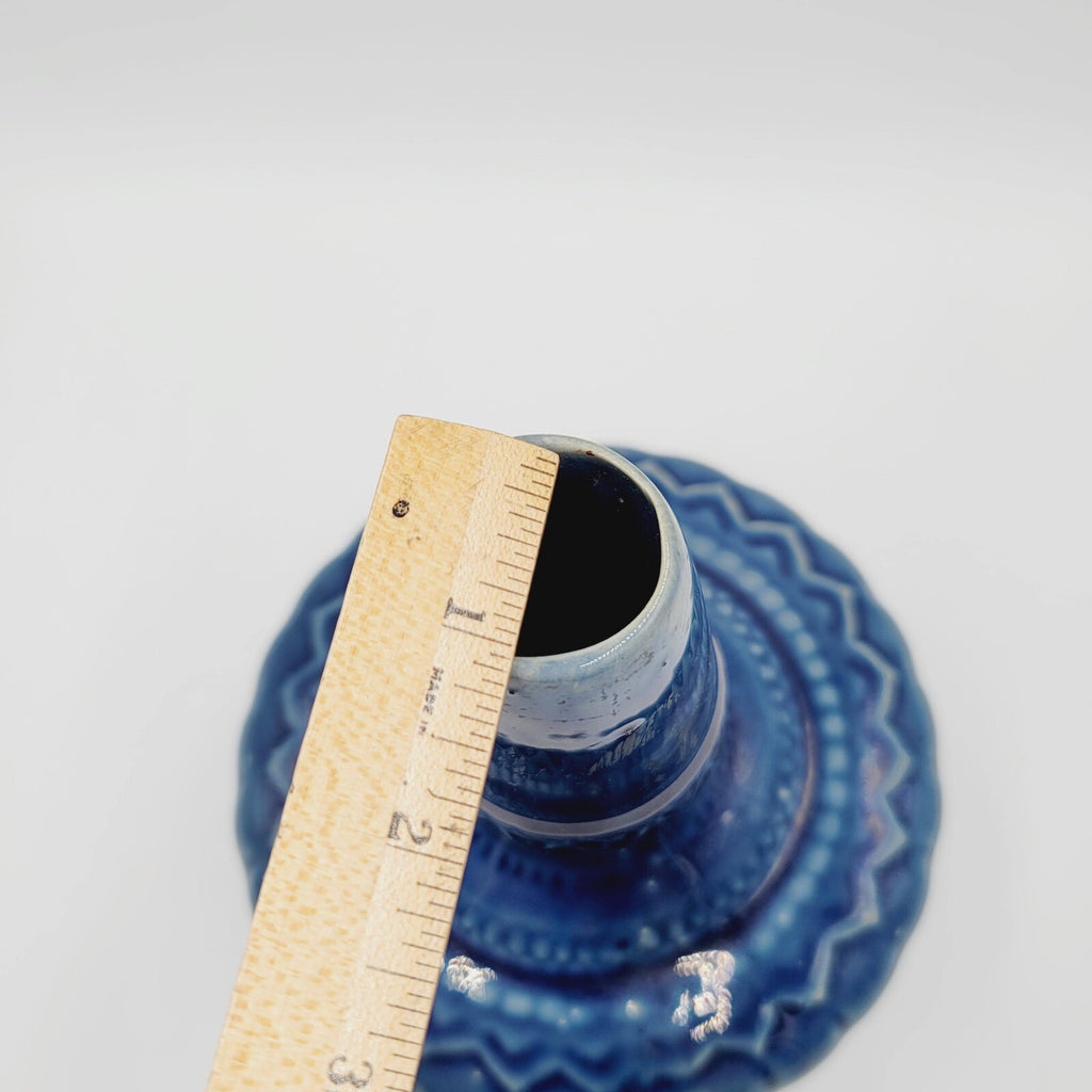 Art Pottery Vase Blue Glazed Geanie Bottle Decorative 8"