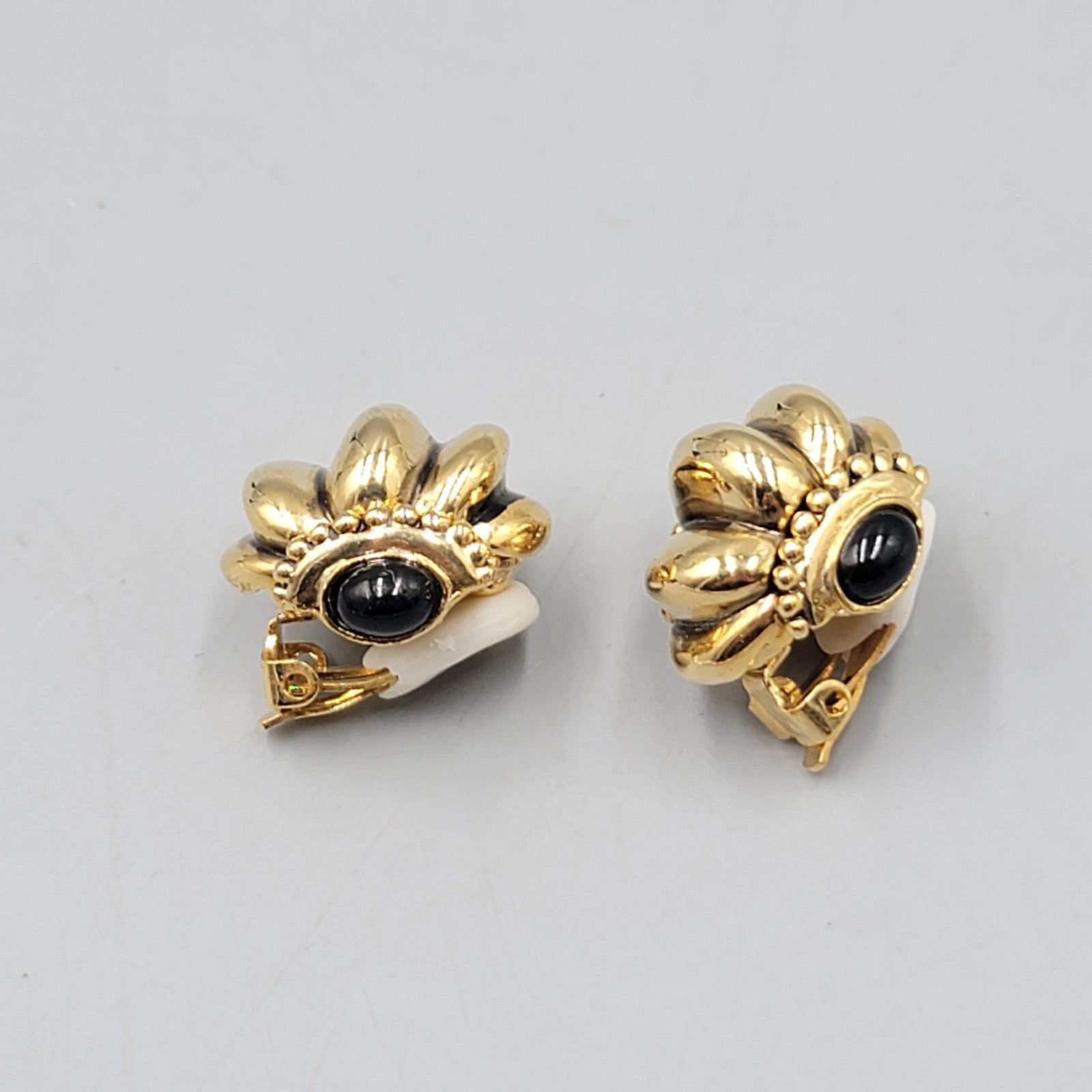Vintage Clip on Earrings Gold Plated Black Side Accents Statement 1 in