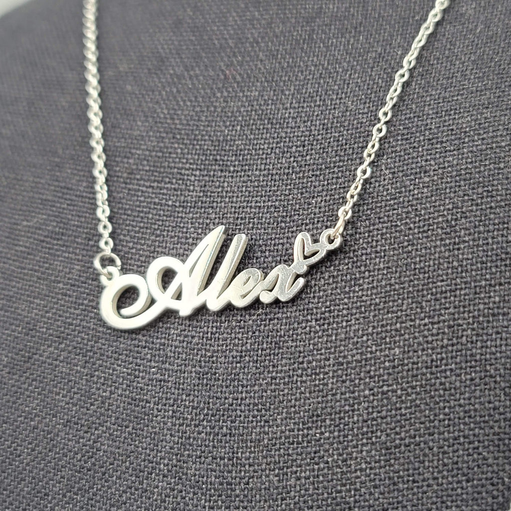 Alex Name Necklace Script Silver tone 18"