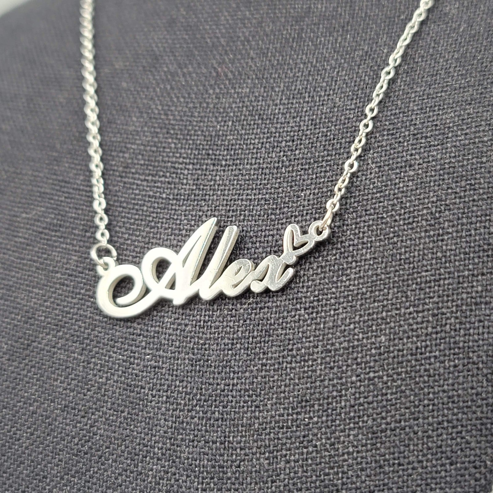 Alex Name Necklace Script Silver tone 18"