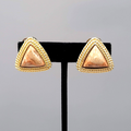 Vintage Triangle Clip on Earrings Gold tone Imitation Stone Center 7/8"