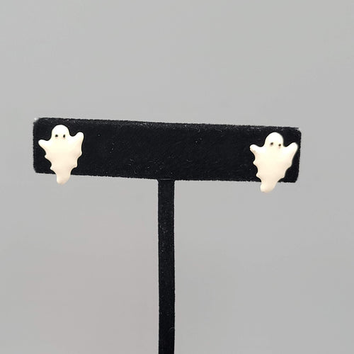 Enamel Ghost Studs Pierced Earrings Halloween 1/2"