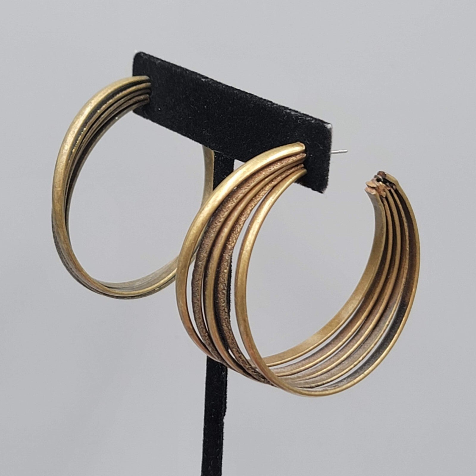 Bronze tone Multi Hoop Pierced Earrings Large Statement 2 1/8"