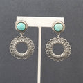 Pierced Earrings Silver tone Faux Acrylic Turquoise Dangle 2 3/8"