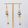 Vintage Art Glass Pierced Earrings Gold tone Dangle Boho Beaded 2.5"