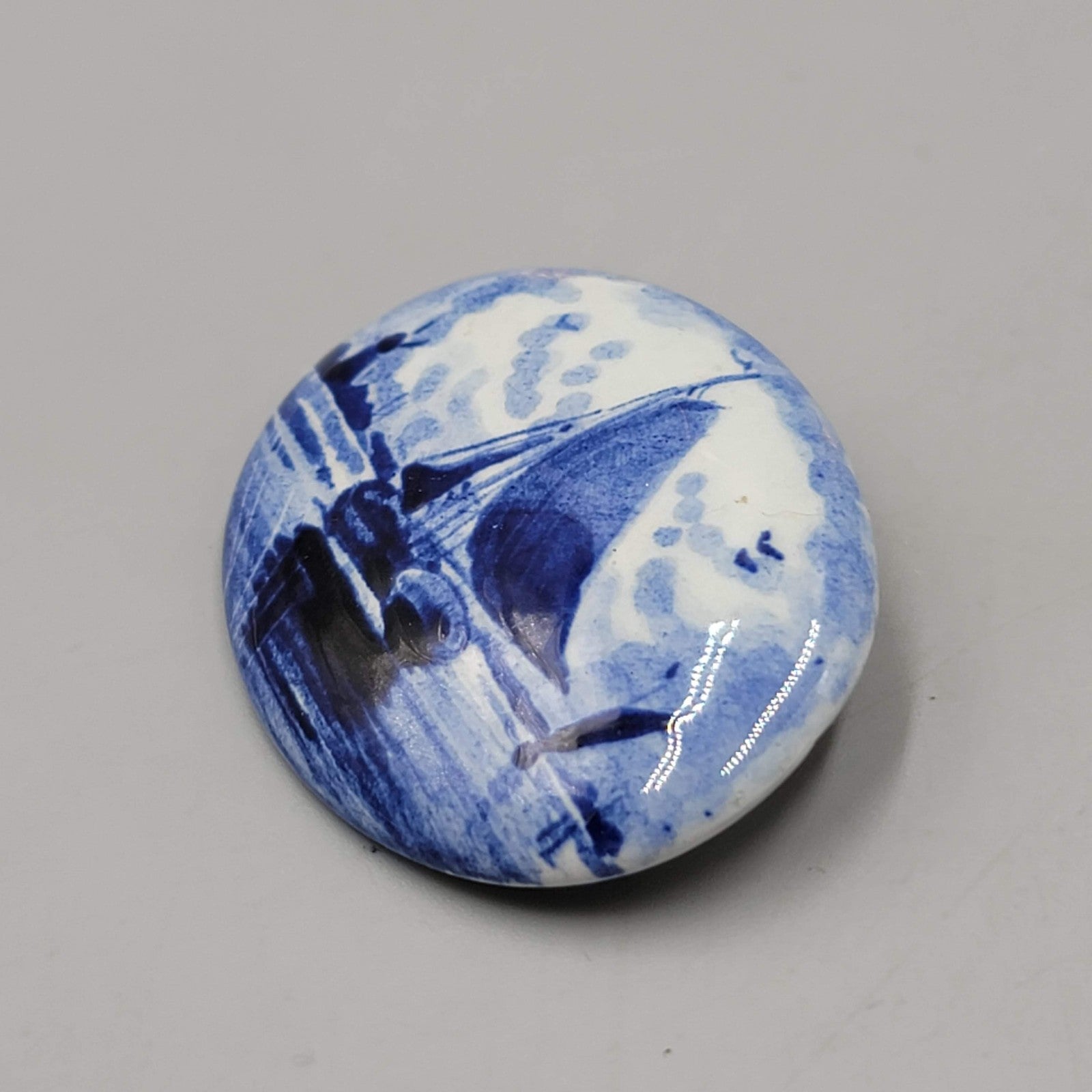 Vintage Blue White Holland Porcelain Brooch Boat Oval 2 in