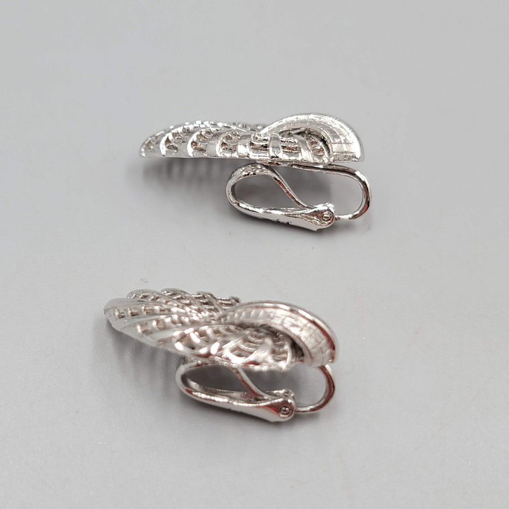 Vintage Judy Lee Clip on Earrings Filigree Silver tone Climber 1 1/8"