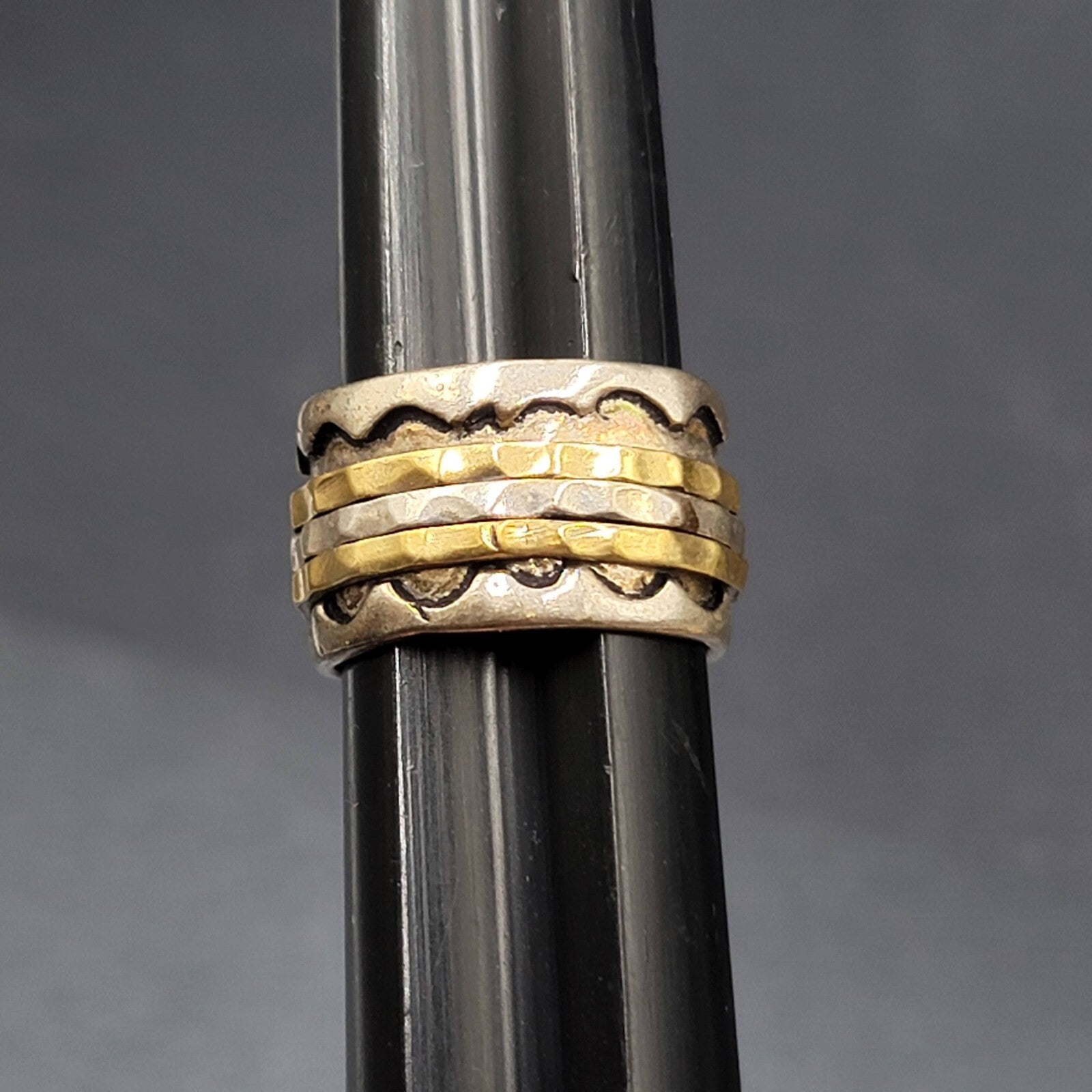 Two Tone Spinner Ring Size 7 Wide Band Silver tone and Brass