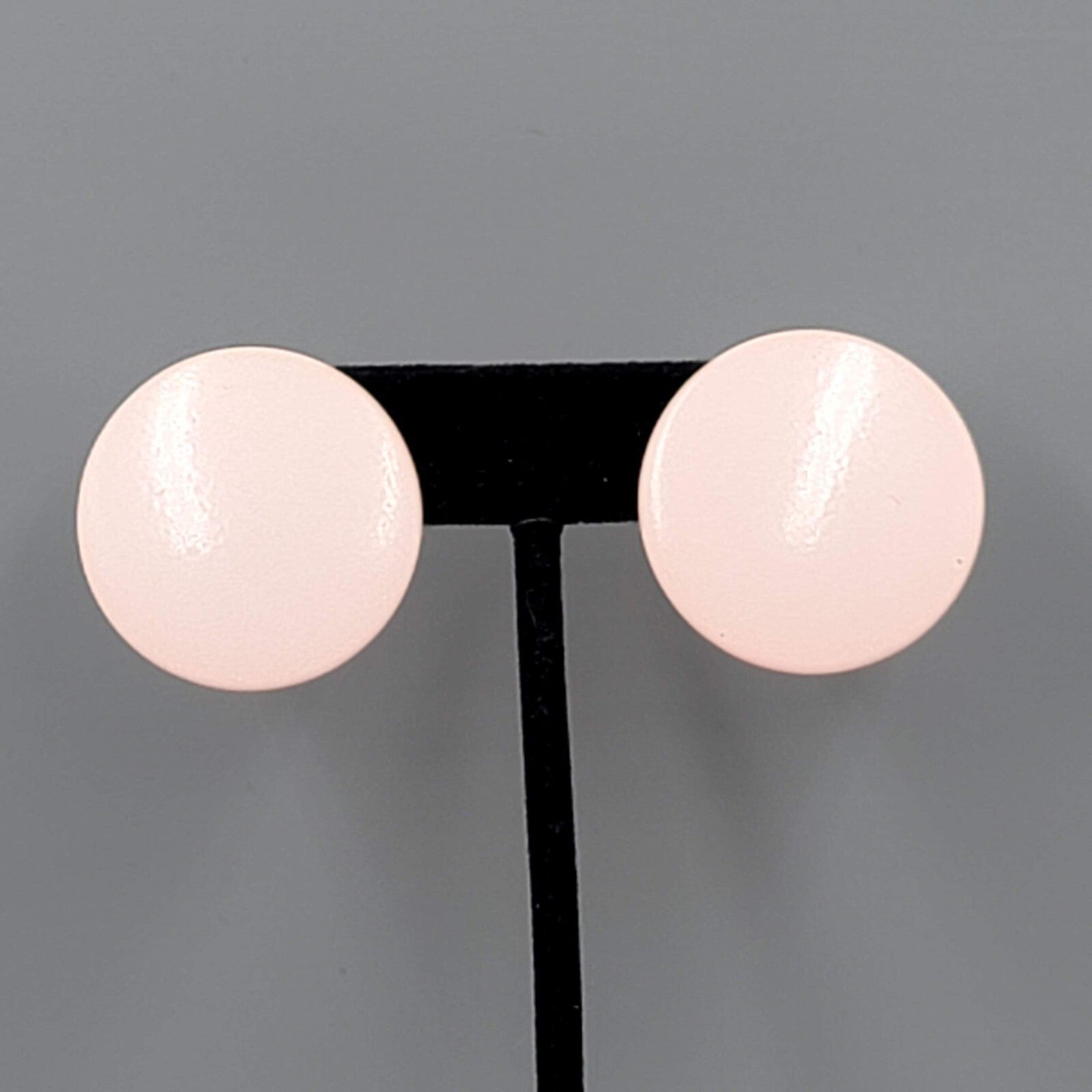 Vintage Pastel Pink Enamel Pierced Earrings Large Flat Round 1.25"