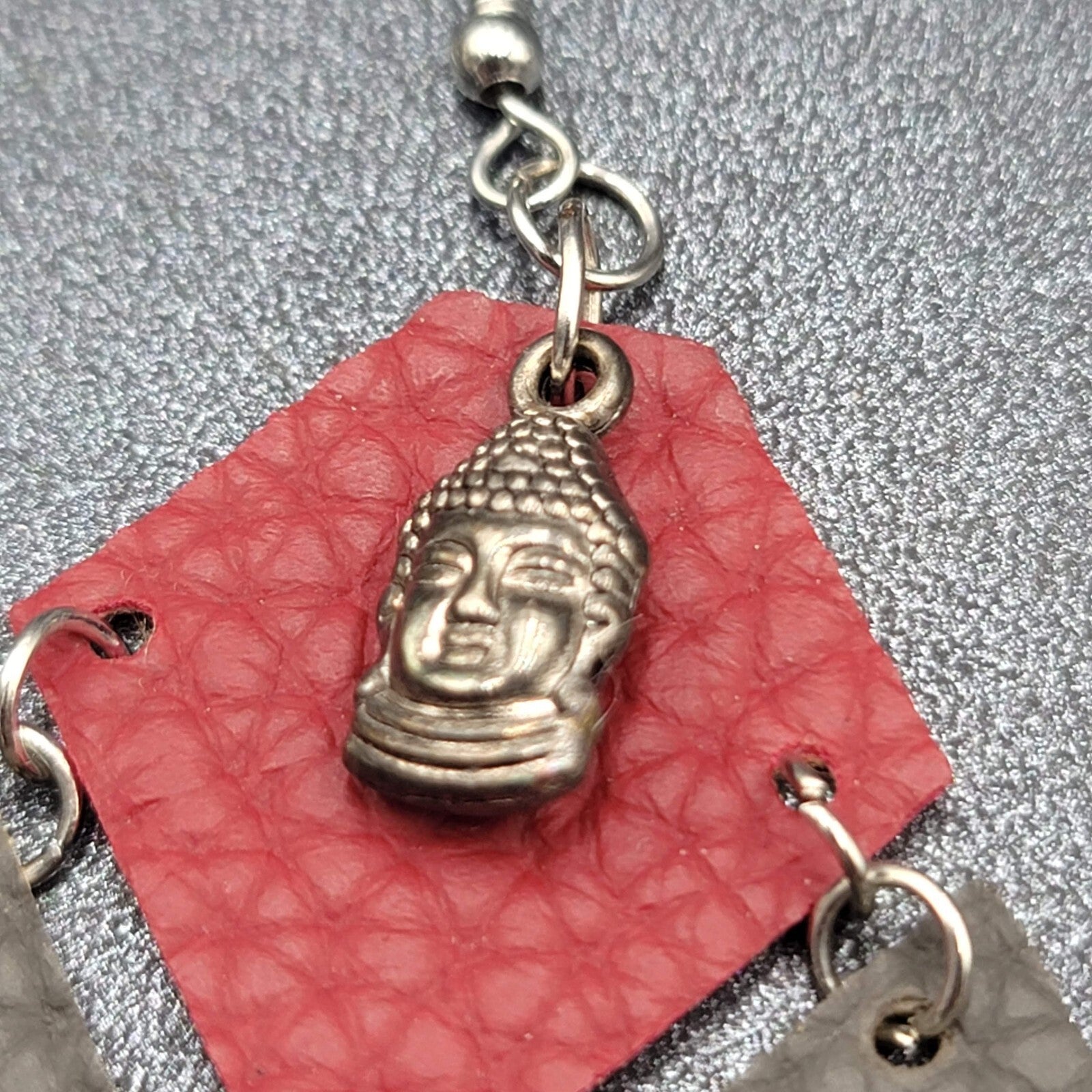 Buddha Pierced Earrings Red Brown Felt Dangle Lightweight 2"