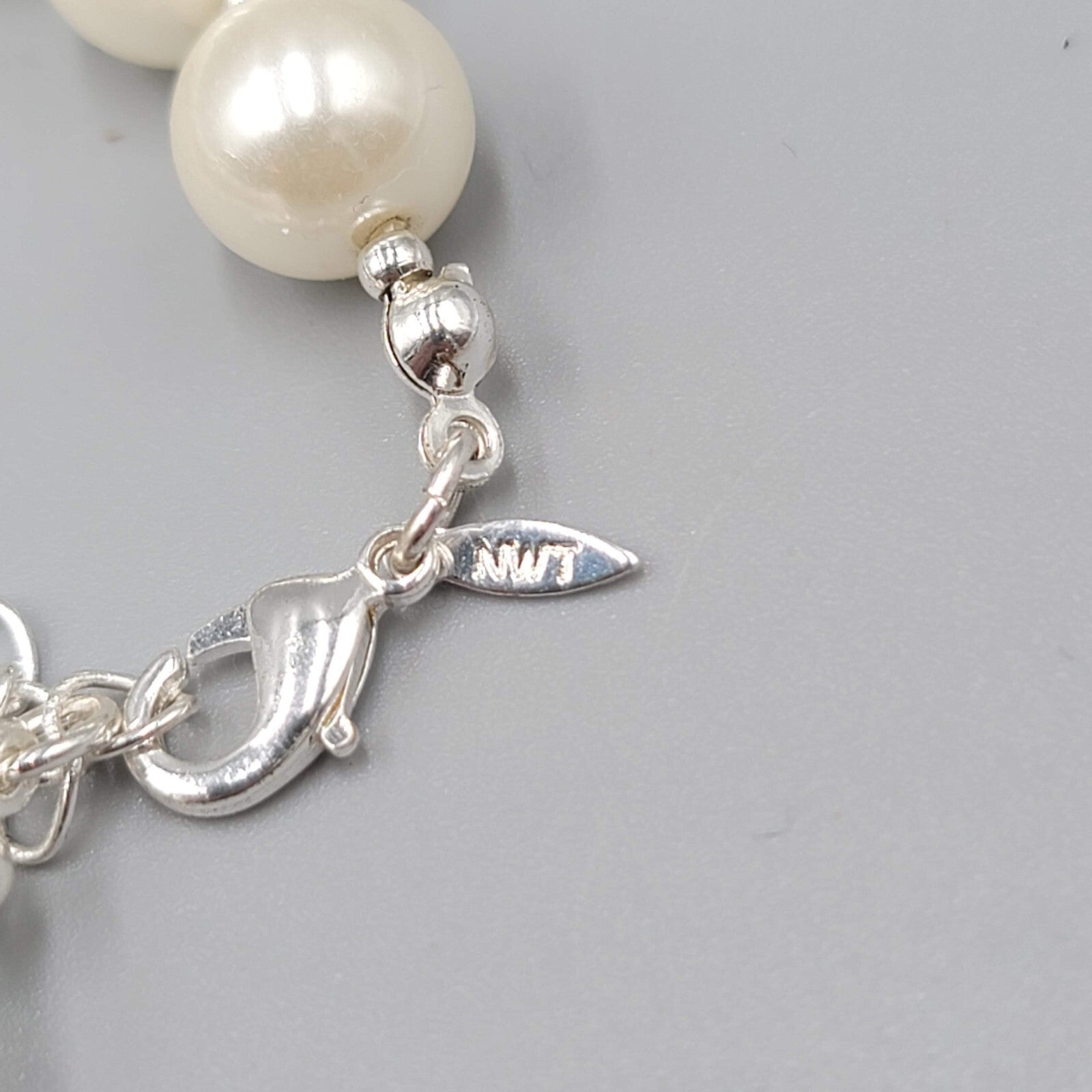 White Beads Silver tone Rhinestone Necklace and Bracelet Set Faux Pearl