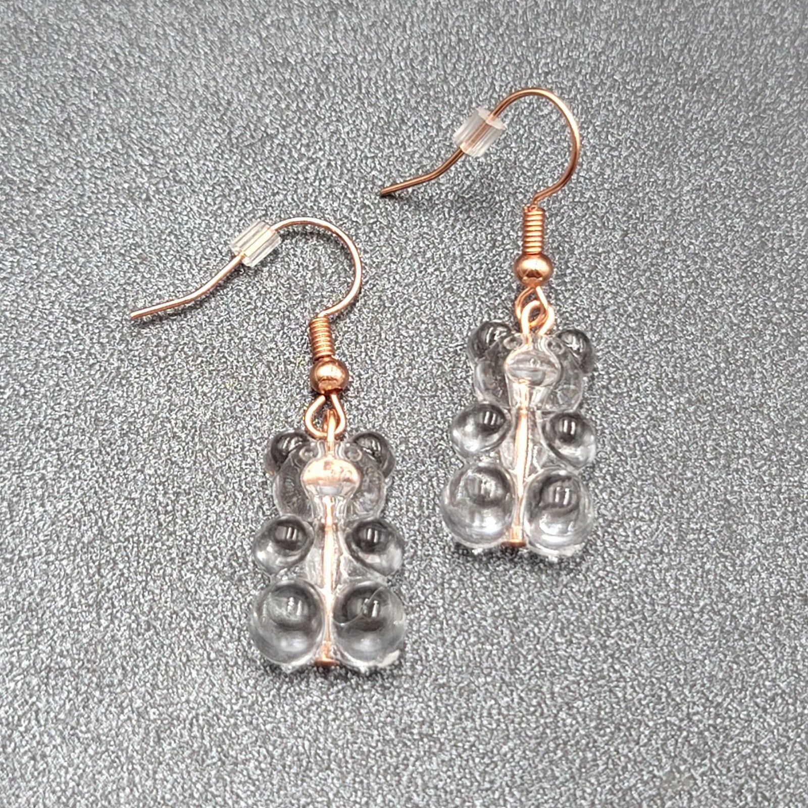 New Clear Gummy Bear Pierced Earrings Rose Gold tone Hooks Dangle 3/4"
