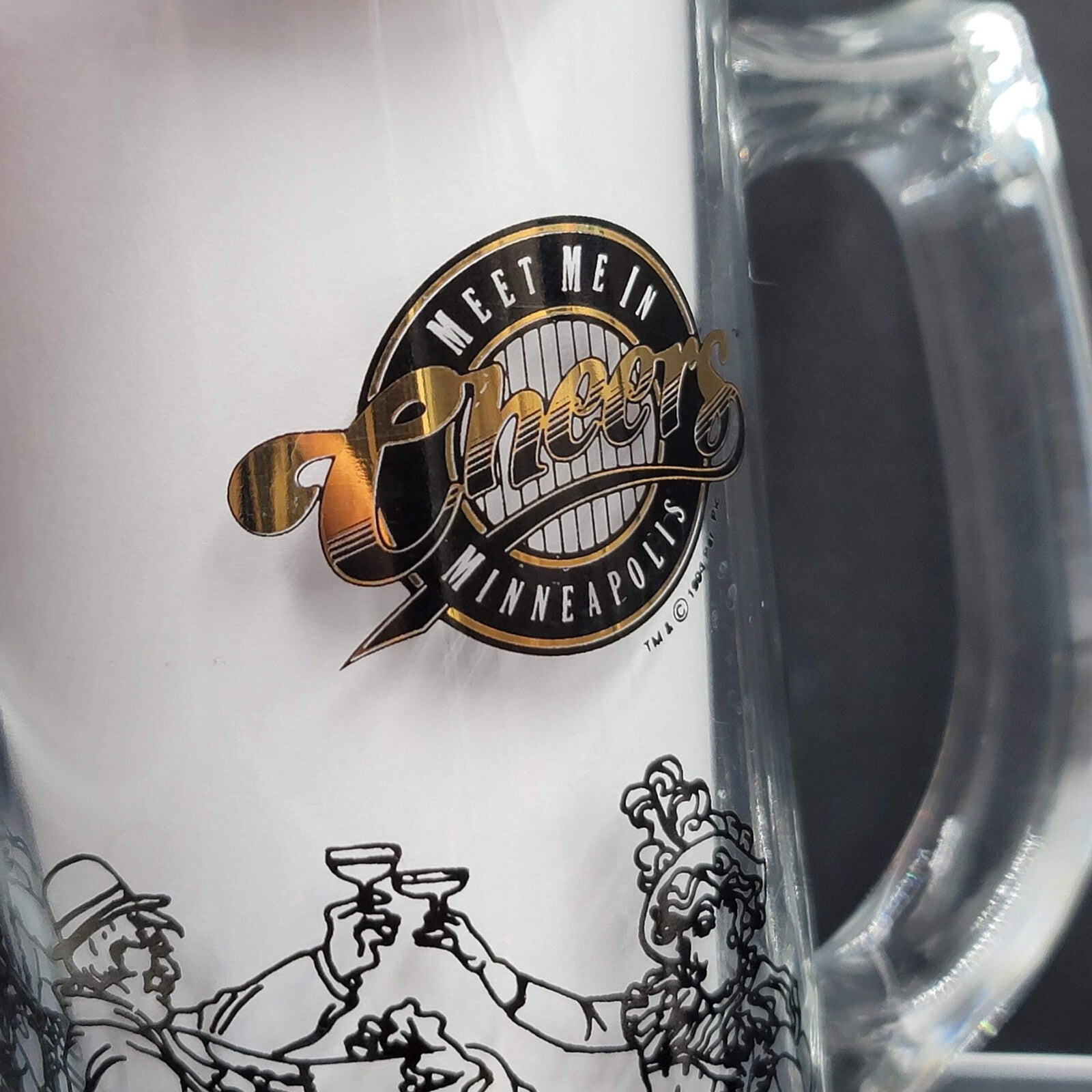 Cheers Meet Me In Minneapolis Clear Mug with Black Etching Beer Stein Souvenir
