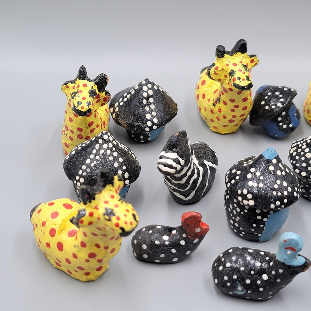 Clay Pottery Figures African Hand made Hand painted Lot Artisan Souvenir