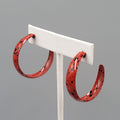 Vintage Red Black Splatter Enamel Hoops Pierced Earrings 1.25"