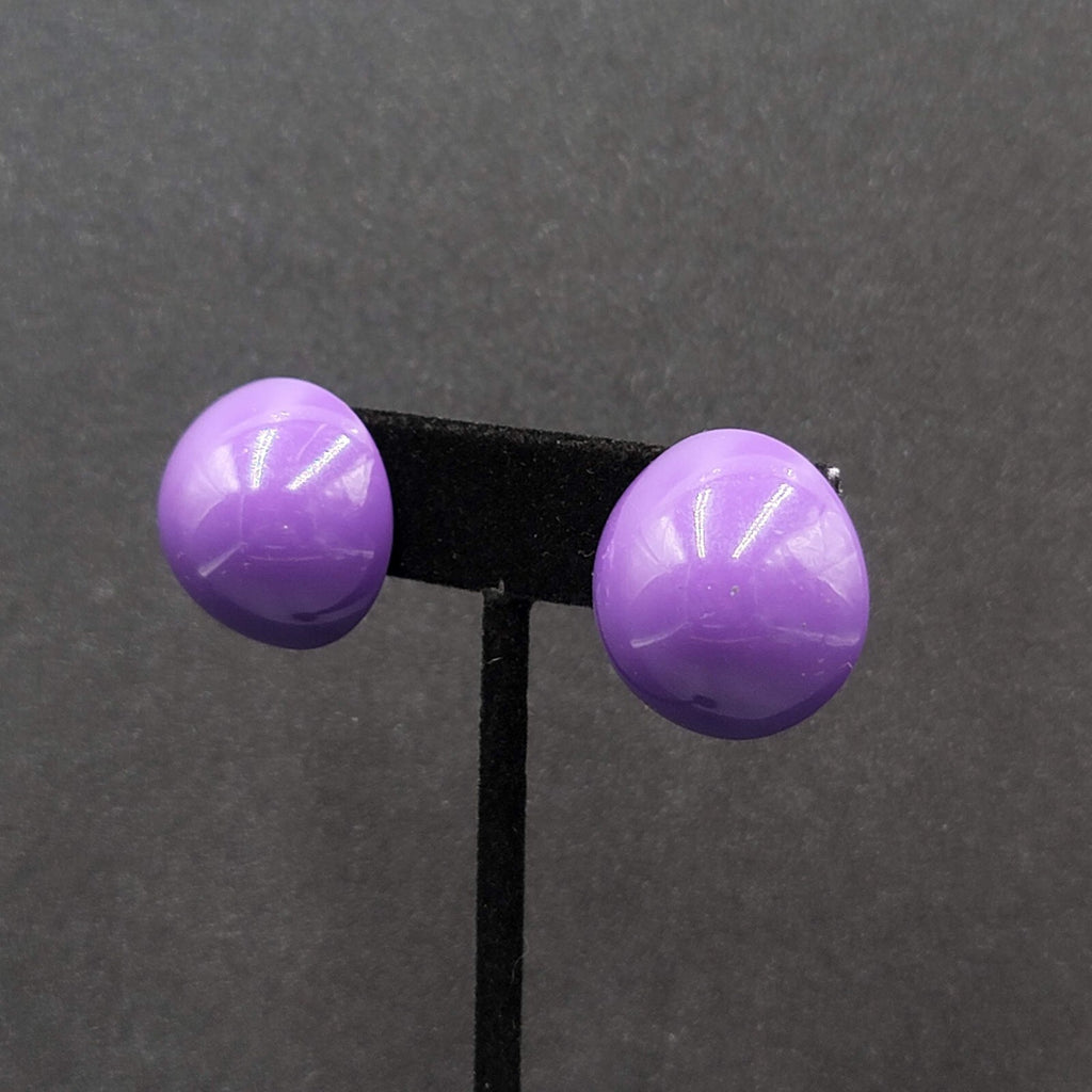 Vintage Clip on Earrings Purple Acrylic Dome Studs 1"