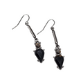 Black Metal Rhinestone Pierced Earrings Dangle 1.75 in